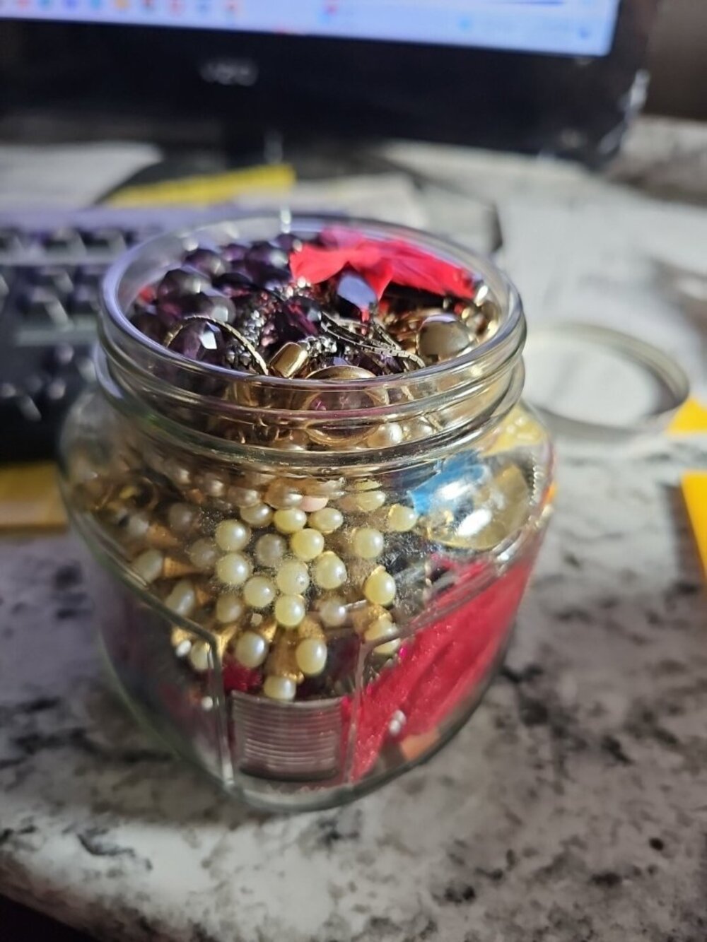 Mystery Jar Of Jewelry Some Wearable/ crafts/ Repurposing  2LBS 5 OZ